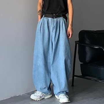 Wiaofellas Wide Leg Cargo Pants Streetwear Baggy Jeans New Spring Autumn Men Korean Jeans Loose Straight Male Brand Clothing Blue